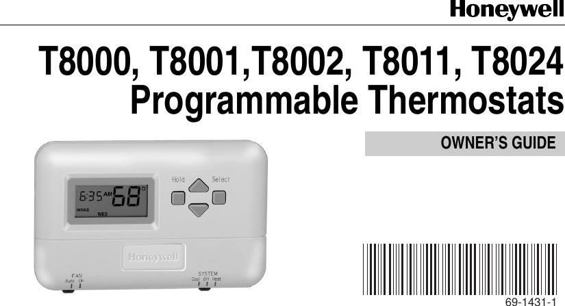Honeywell T8001 Users Manual 69 1431 T8000C, T8001C, T8011R |T8024C