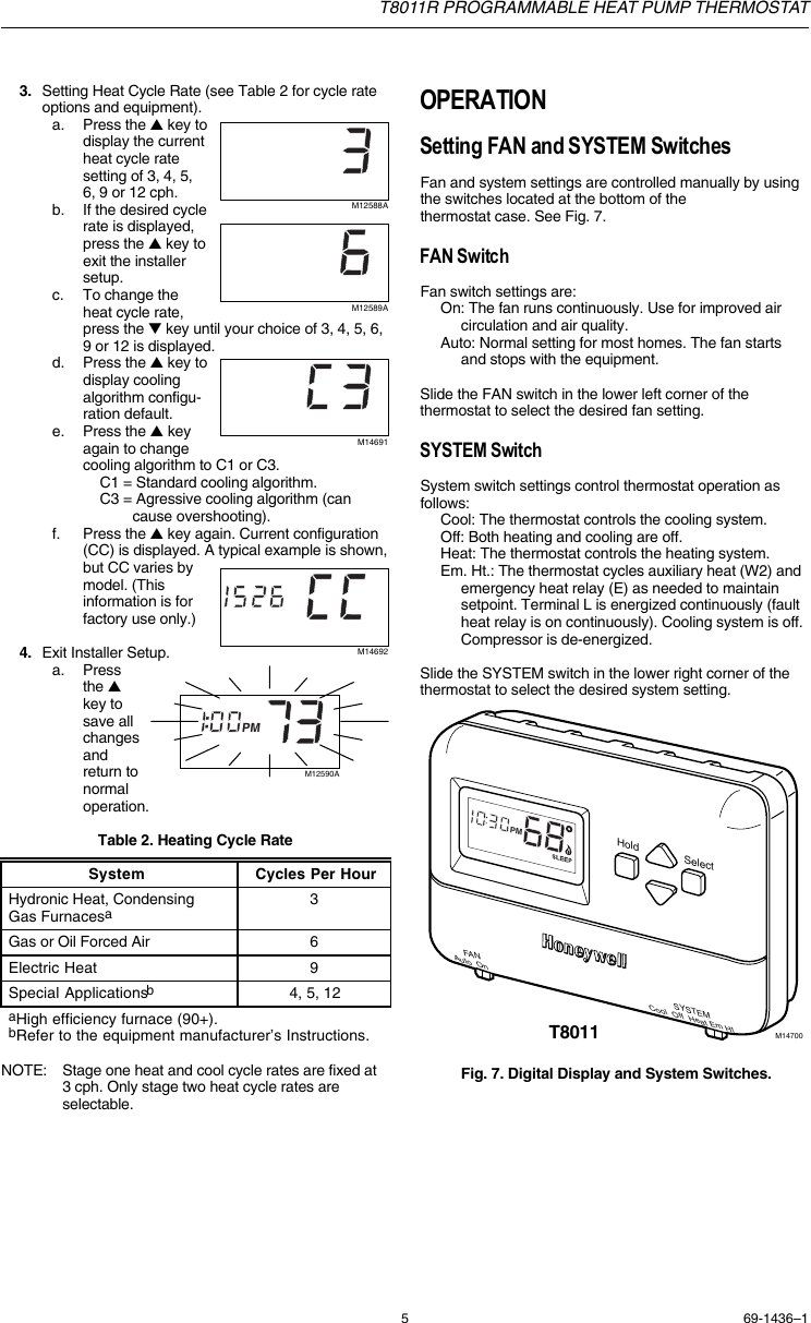 Page 5 of 6 - Honeywell Honeywell-T8011R-Users-Manual- 69-1436 - T8011R Programmable Heat Pump Thermostat  Honeywell-t8011r-users-manual