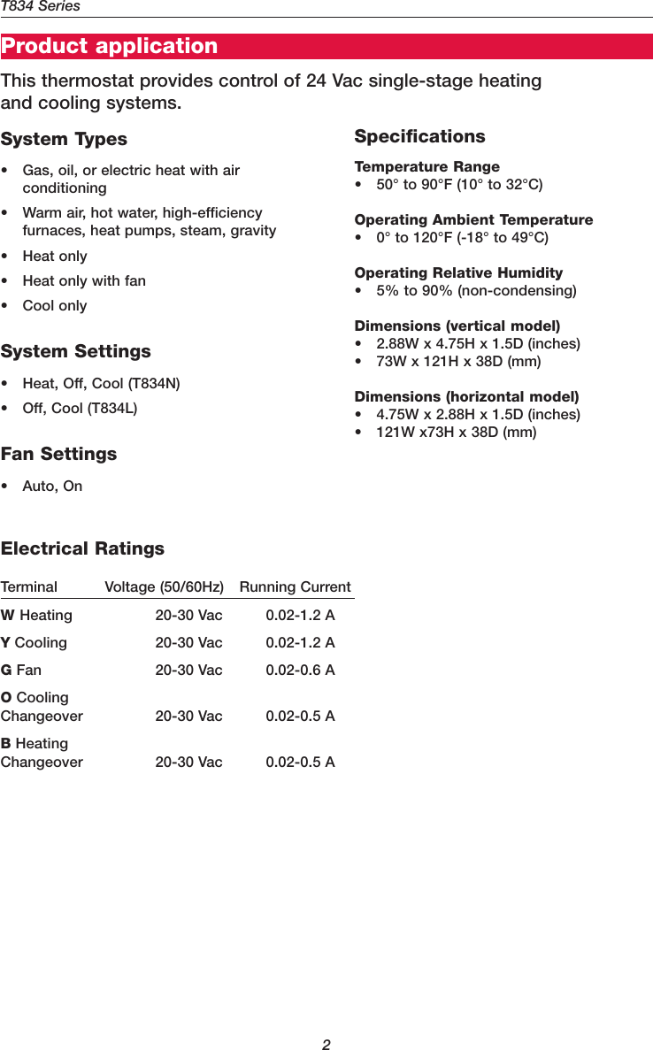 Page 2 of 12 - Honeywell Honeywell-T8034-Owners-Manual-  Honeywell-t8034-owners-manual