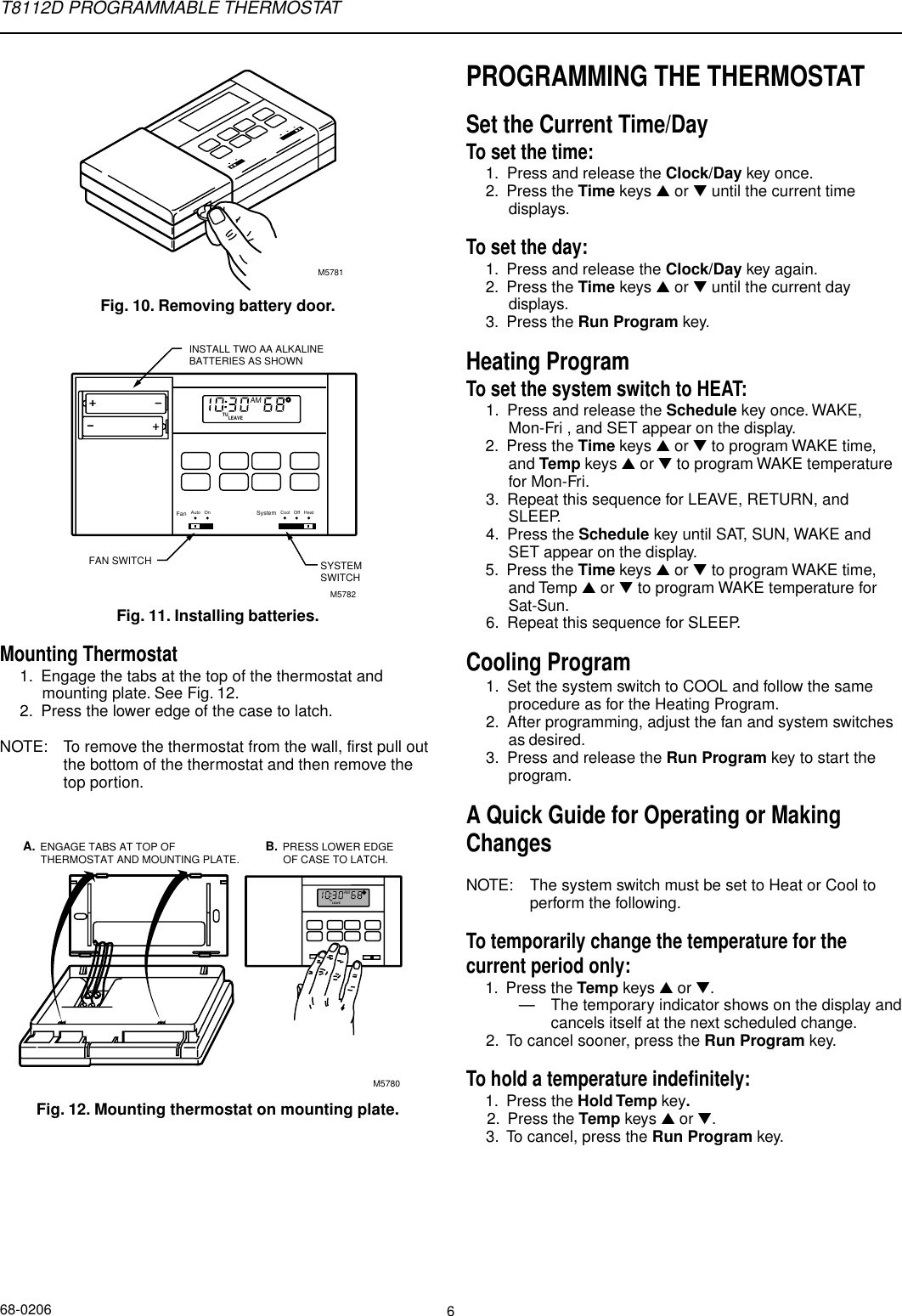 Page 6 of 8 - Honeywell Honeywell-T8112D-Owners-Manual- 68-0170 - T8112 Programmable Thermostat  Honeywell-t8112d-owners-manual