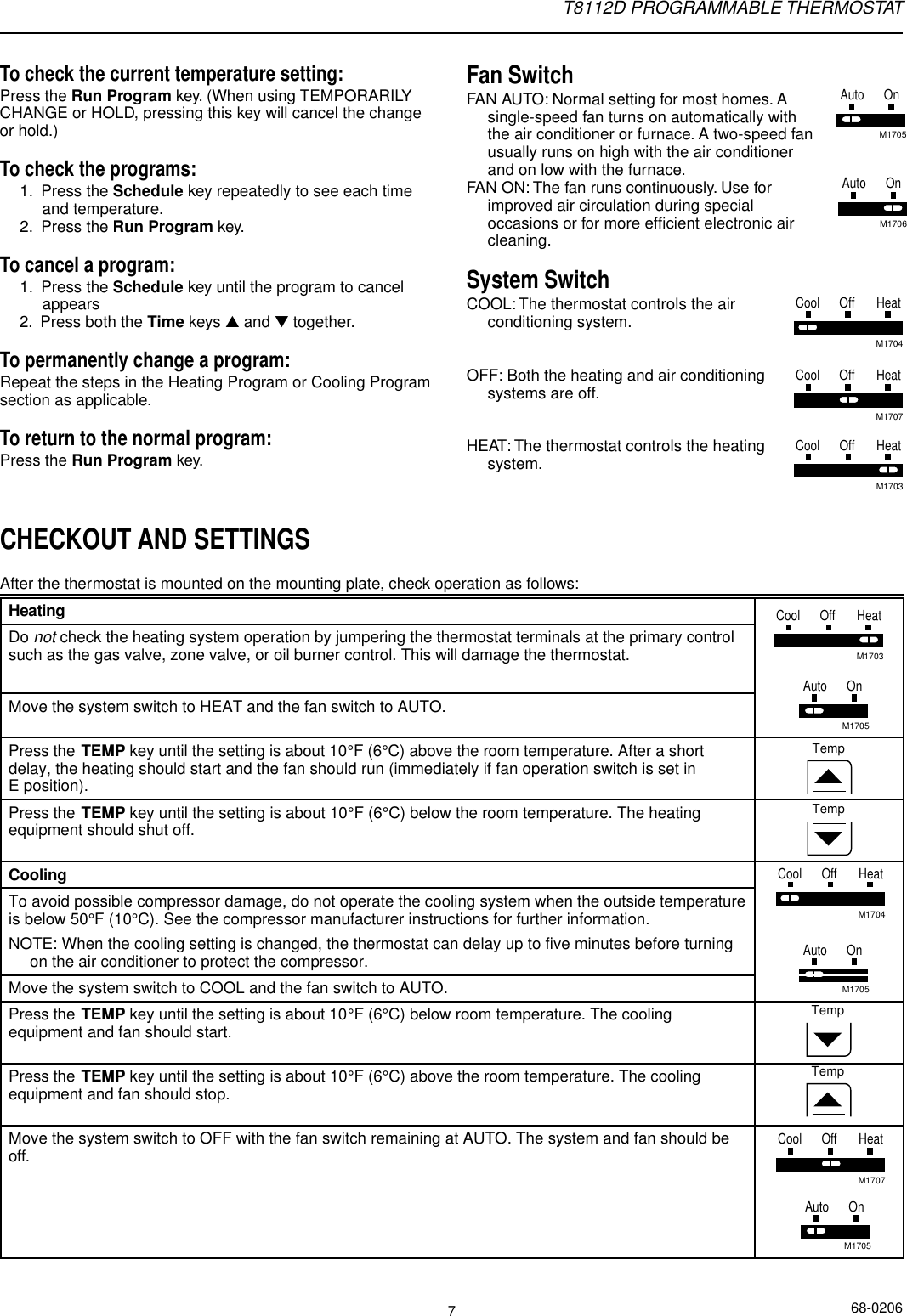 Page 7 of 8 - Honeywell Honeywell-T8112D-Owners-Manual- 68-0170 - T8112 Programmable Thermostat  Honeywell-t8112d-owners-manual