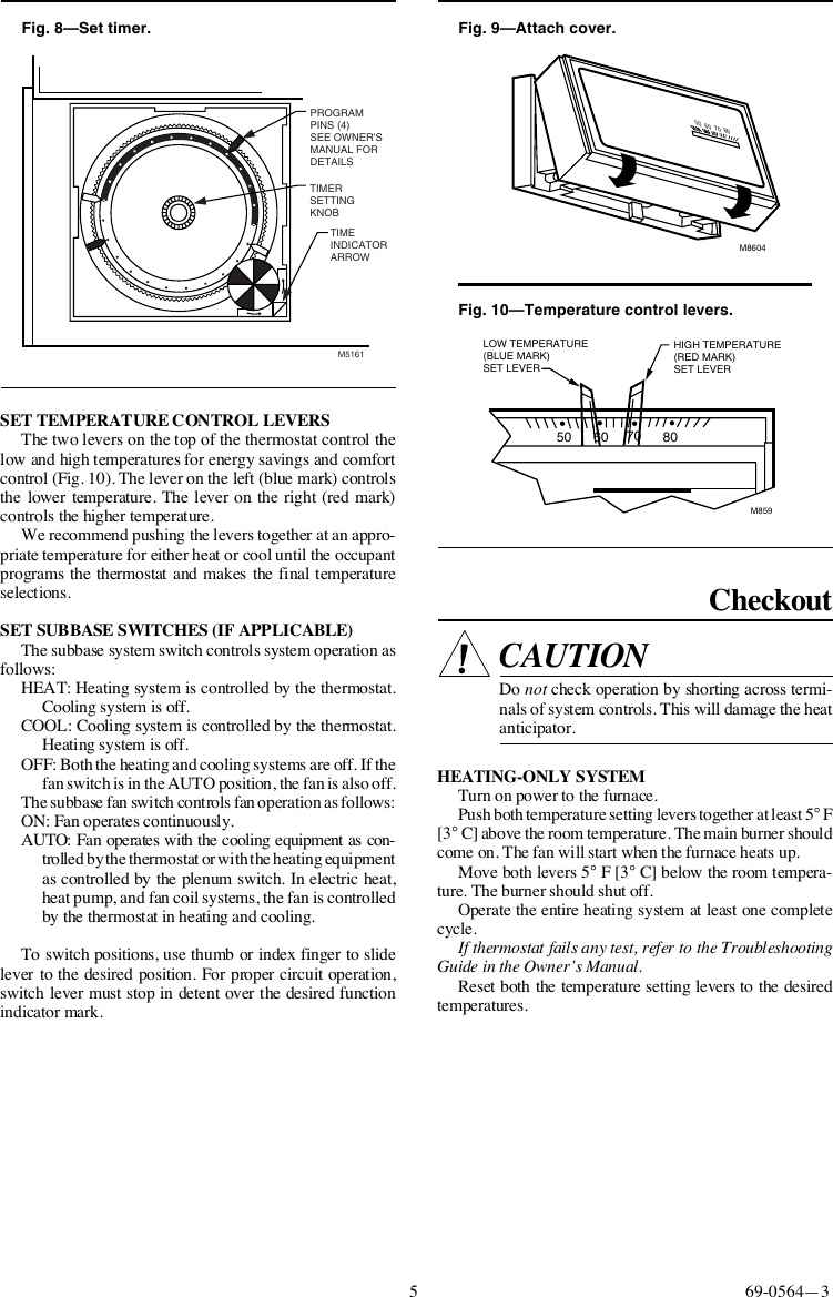 Page 5 of 8 - Honeywell Honeywell-T8195B-Users-Manual- 69-0564 - T8195B/Q682B,C, Y8224A Heating Or Cooling And Heating/Cooling New Construction Thermostat, Wallplate Subbase  Honeywell-t8195b-users-manual