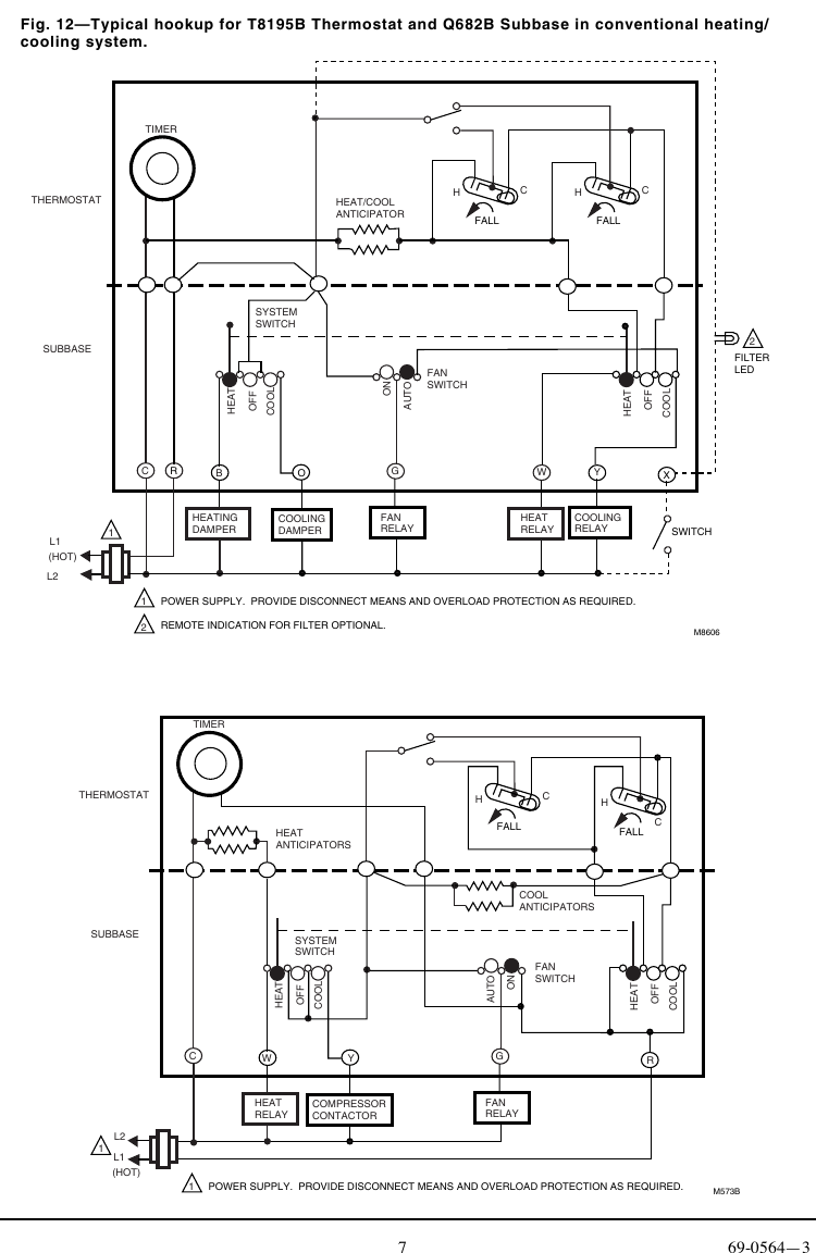 Page 7 of 8 - Honeywell Honeywell-T8195B-Users-Manual- 69-0564 - T8195B/Q682B,C, Y8224A Heating Or Cooling And Heating/Cooling New Construction Thermostat, Wallplate Subbase  Honeywell-t8195b-users-manual