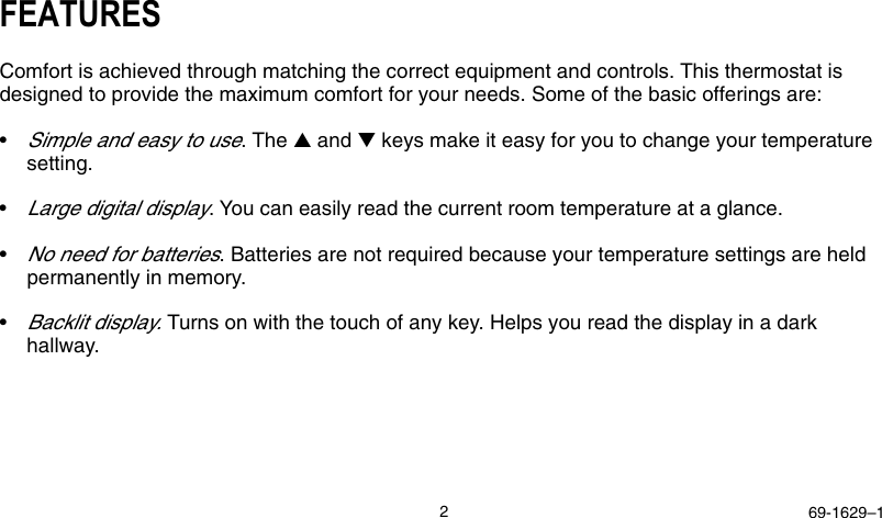 Page 2 of 8 - Honeywell Honeywell-T8524-Users-Manual- 69-1629 - Electronic Heat-Pump Thermostat T8501, T8511, T8524  Honeywell-t8524-users-manual