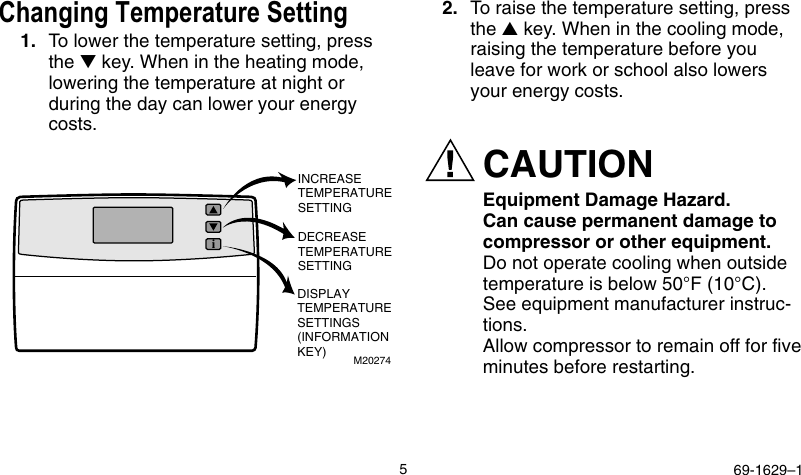 Page 5 of 8 - Honeywell Honeywell-T8524-Users-Manual- 69-1629 - Electronic Heat-Pump Thermostat T8501, T8511, T8524  Honeywell-t8524-users-manual