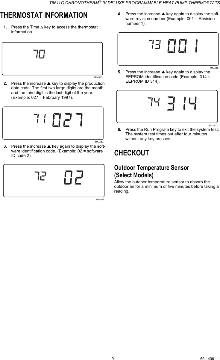 Page 9 of 12 - Honeywell Honeywell-T8611G-Installation-Manual- 69-1406 - T8611G Chronotherm® IV Deluxe Programmable Heat Pump Thermostat  Honeywell-t8611g-installation-manual