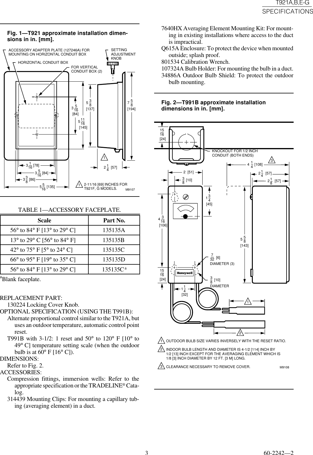 Page 3 of 8 - Honeywell Honeywell-T921A-Users-Manual- 60-2242 - T921A,B,E-G Proportional Control Thermostats Honeywell-t921a-users-manual