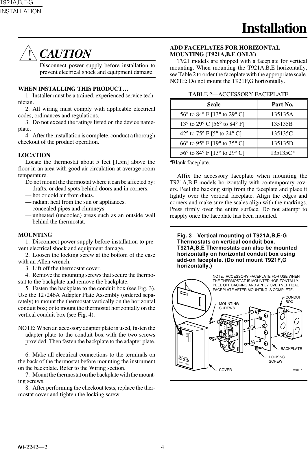 Page 4 of 8 - Honeywell Honeywell-T921A-Users-Manual- 60-2242 - T921A,B,E-G Proportional Control Thermostats Honeywell-t921a-users-manual