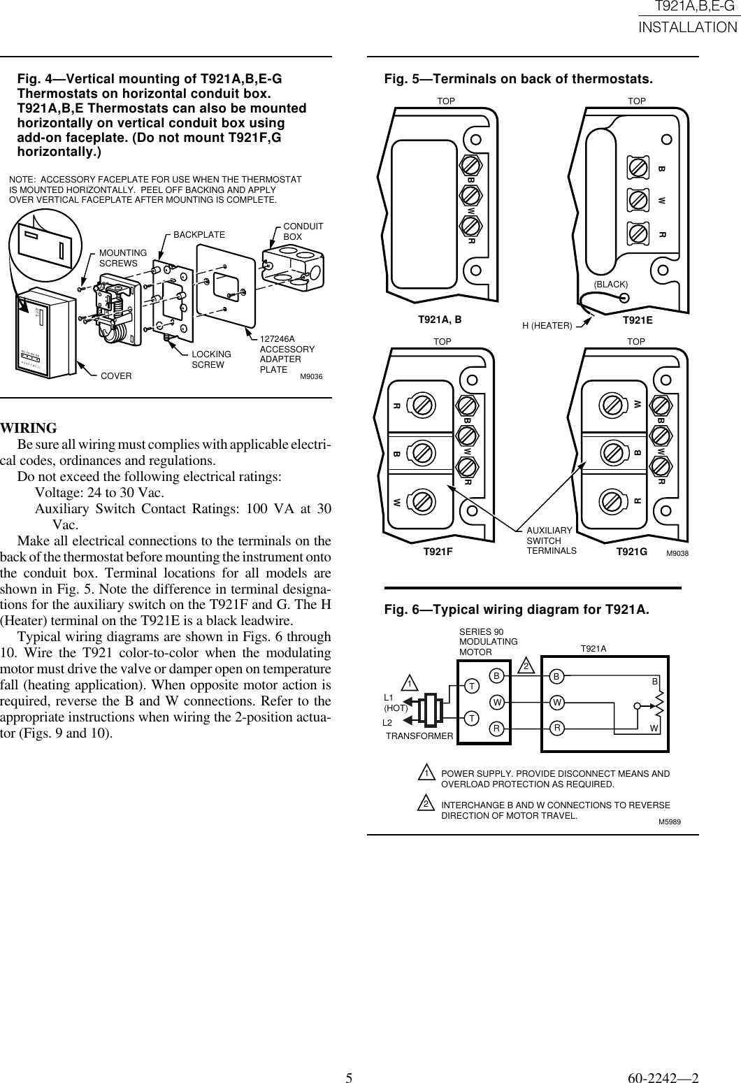 Page 5 of 8 - Honeywell Honeywell-T921A-Users-Manual- 60-2242 - T921A,B,E-G Proportional Control Thermostats Honeywell-t921a-users-manual