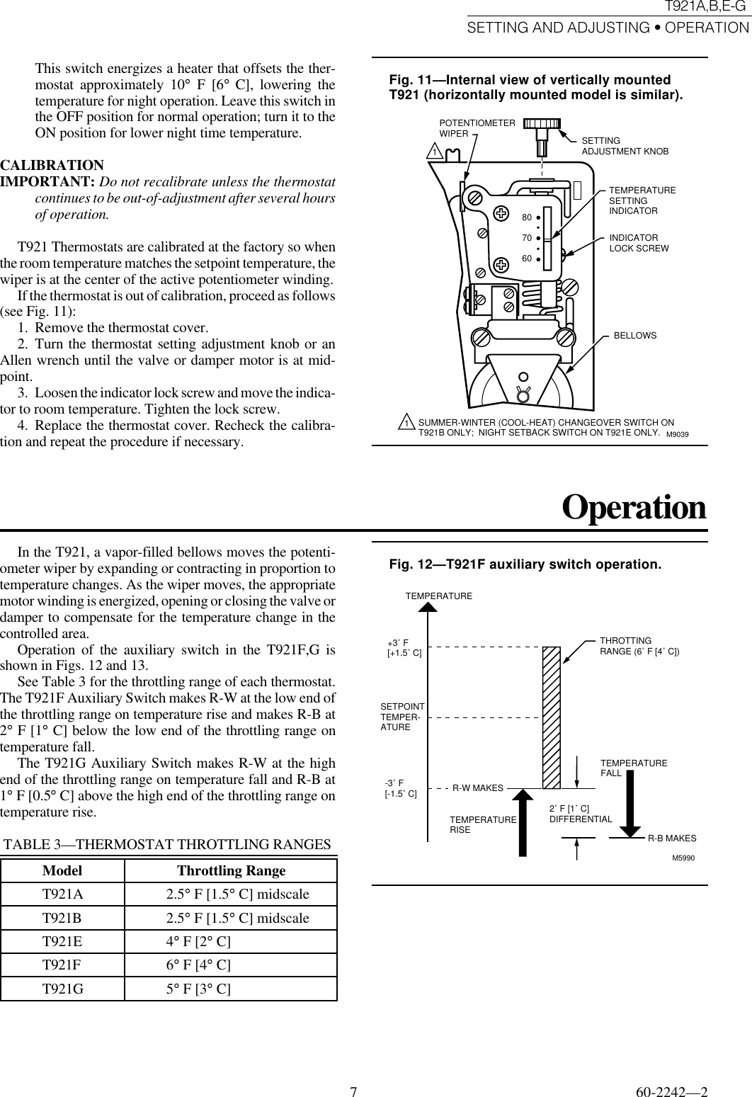 Page 7 of 8 - Honeywell Honeywell-T921A-Users-Manual- 60-2242 - T921A,B,E-G Proportional Control Thermostats Honeywell-t921a-users-manual