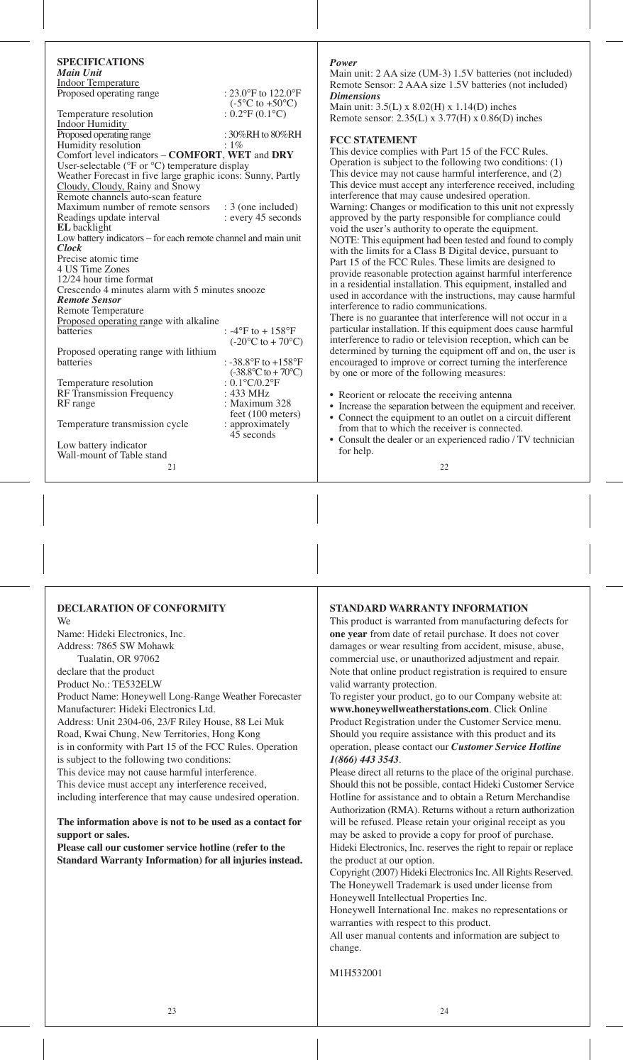 Honeywell Te532Elw Users Manual E1