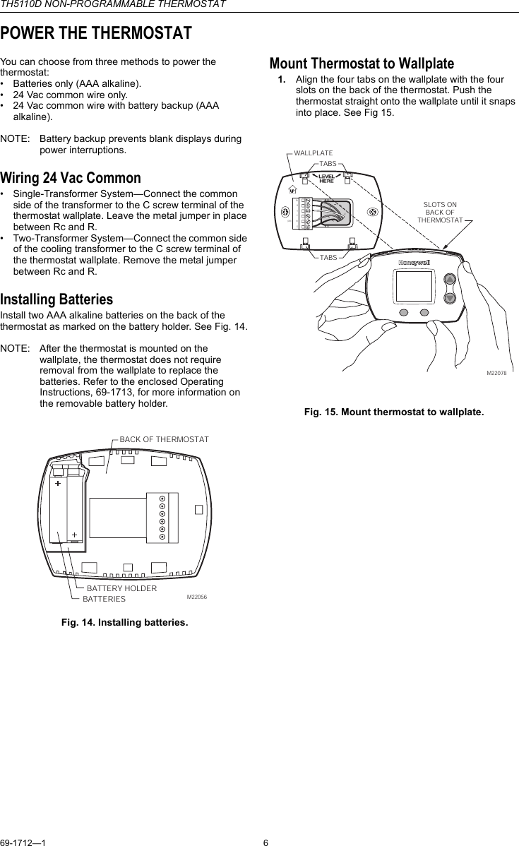 Page 6 of 12 - Honeywell Honeywell-Th5110D-Instruction-Manual- 69-1712  Honeywell-th5110d-instruction-manual