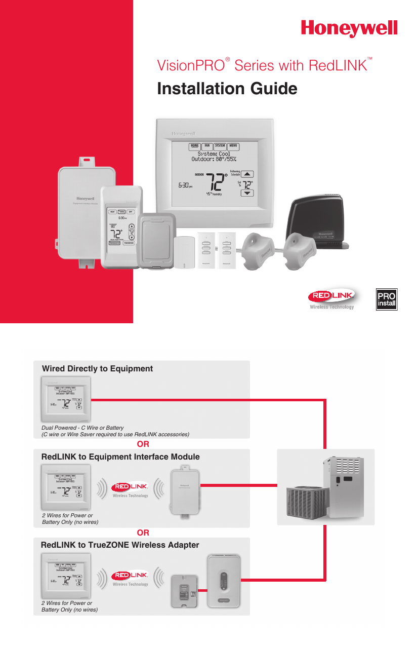 Page 1 of 12 - Honeywell Honeywell-Th8320R-Installation-Guide- 69-2760-01 - VisionPRO® Series With RedLINK™  Honeywell-th8320r-installation-guide