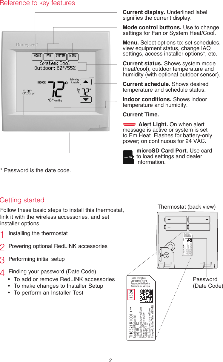 Page 2 of 12 - Honeywell Honeywell-Th8320R-Installation-Guide- 69-2760-01 - VisionPRO® Series With RedLINK™  Honeywell-th8320r-installation-guide