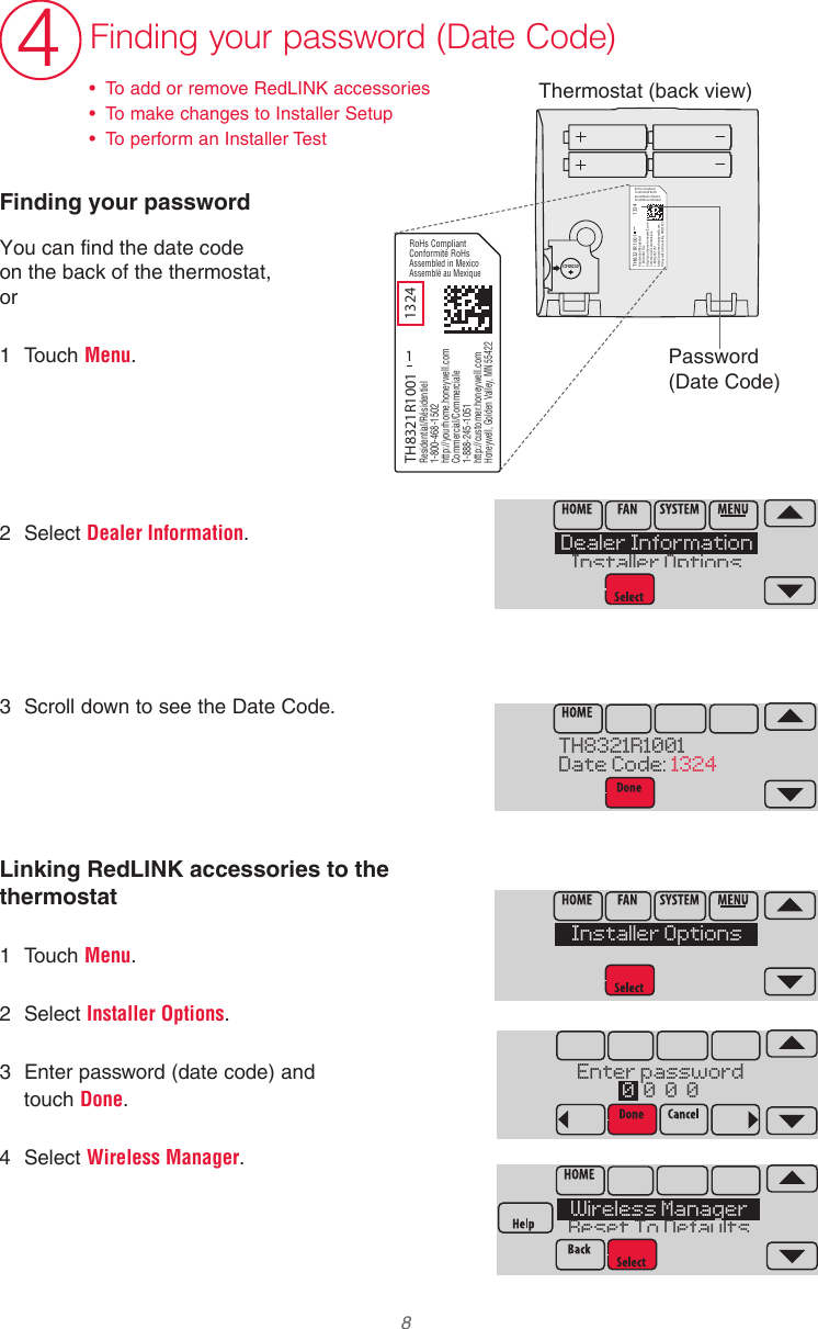 Page 8 of 12 - Honeywell Honeywell-Th8320R-Installation-Guide- 69-2760-01 - VisionPRO® Series With RedLINK™  Honeywell-th8320r-installation-guide