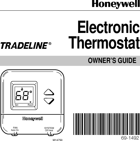 Page 1 of 8 - Honeywell Honeywell-Tradeline-Electronic-Thermostat-Users-Manual- 69-1492  Honeywell-tradeline-electronic-thermostat-users-manual