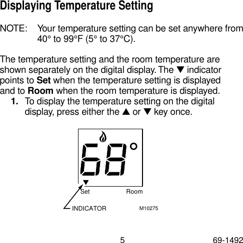 Page 5 of 8 - Honeywell Honeywell-Tradeline-Electronic-Thermostat-Users-Manual- 69-1492  Honeywell-tradeline-electronic-thermostat-users-manual