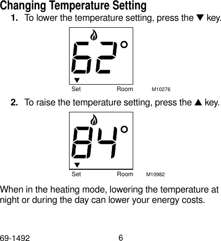 Page 6 of 8 - Honeywell Honeywell-Tradeline-Electronic-Thermostat-Users-Manual- 69-1492  Honeywell-tradeline-electronic-thermostat-users-manual
