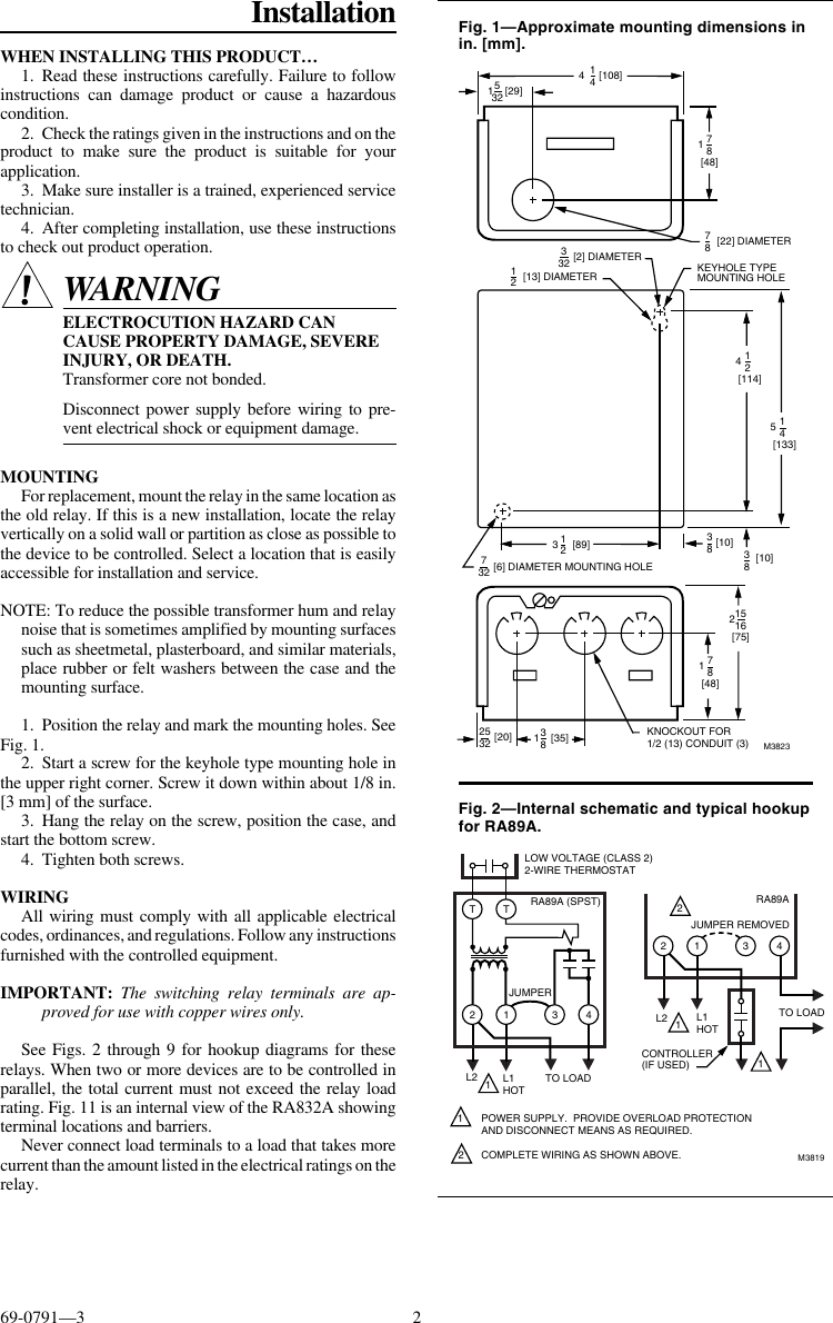 Page 2 of 4 - Honeywell Honeywell-Tradeline-R182J-Users-Manual- 69-0791 - R182J, R482J, R845A, R847A, RA89A, RA832A Switching Relays  Honeywell-tradeline-r182j-users-manual