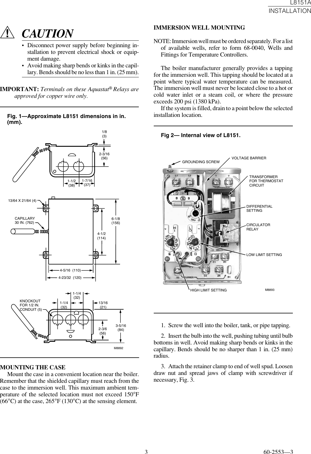 Page 3 of 6 - Honeywell Honeywell-Tripleaquastat-L8151A-Users-Manual- 60-2553 - L8151A Triple Aquastat Relay  Honeywell-tripleaquastat-l8151a-users-manual