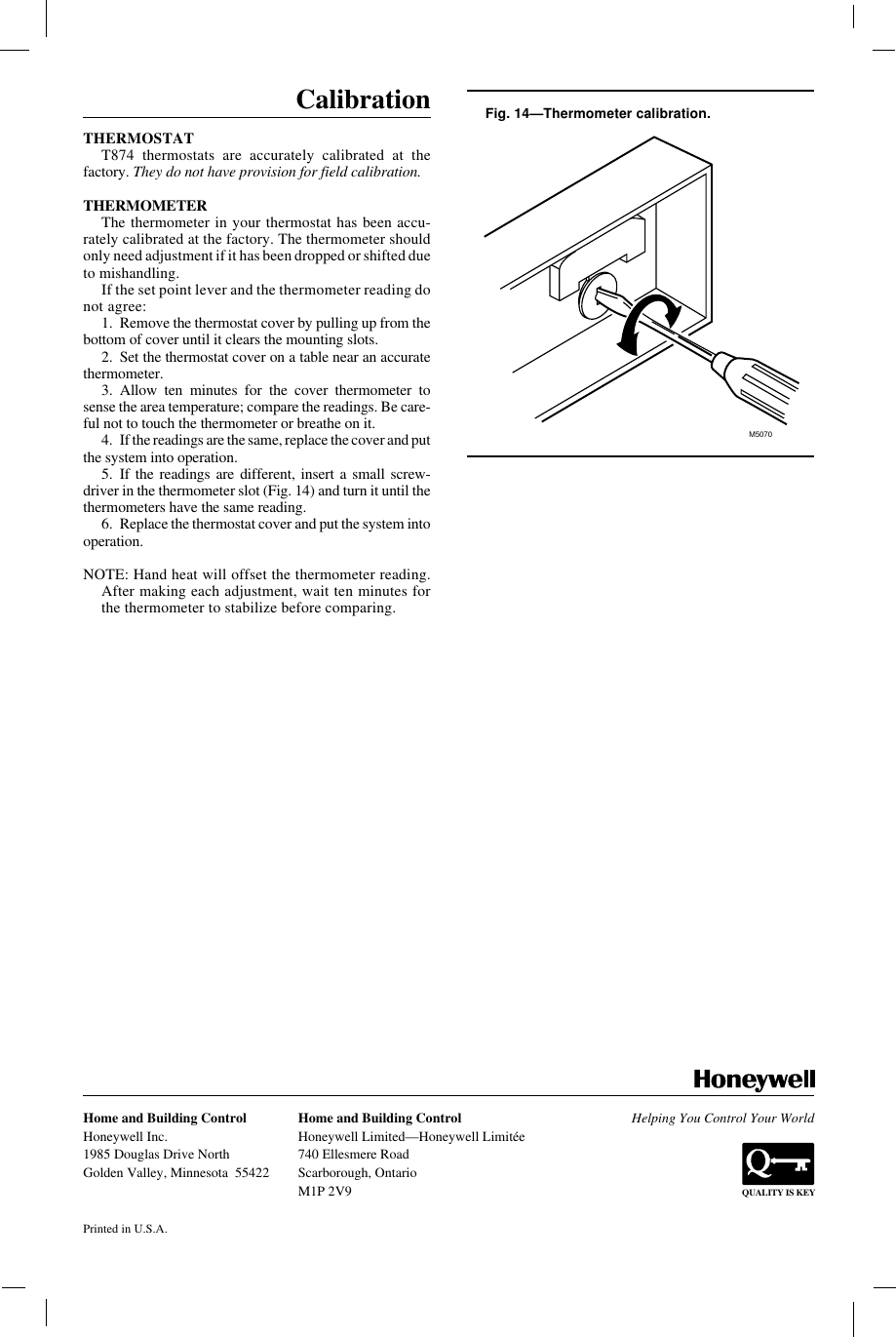 Page 10 of 10 - Honeywell Honeywell-Trol-A-Temp-Q674B-Users-Manual- 69-0580 - T874A,D Zone Thermostats/Q674B,D,E Subbases  Honeywell-trol-a-temp-q674b-users-manual