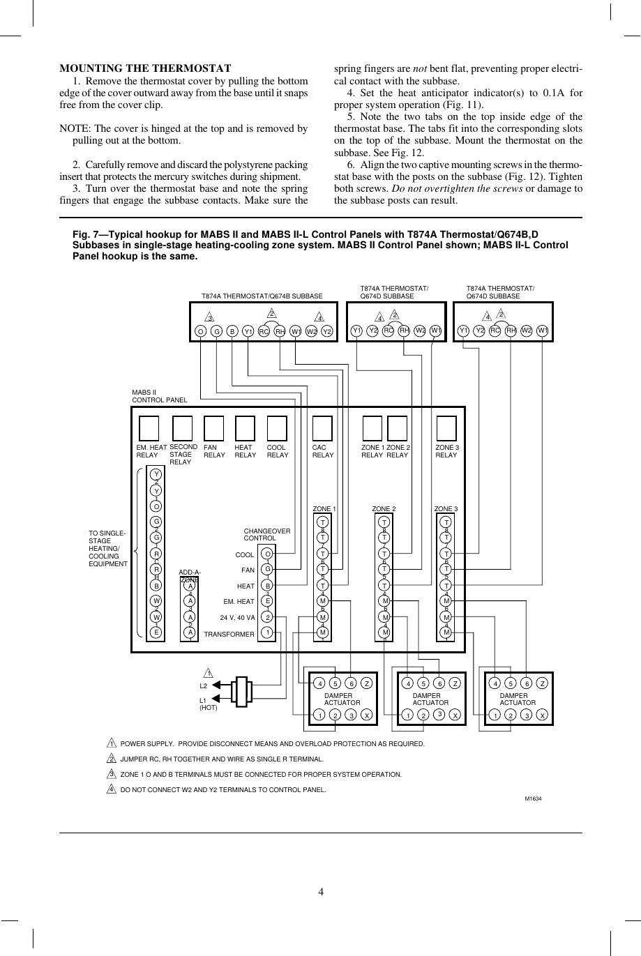Page 4 of 10 - Honeywell Honeywell-Trol-A-Temp-Q674B-Users-Manual- 69-0580 - T874A,D Zone Thermostats/Q674B,D,E Subbases  Honeywell-trol-a-temp-q674b-users-manual