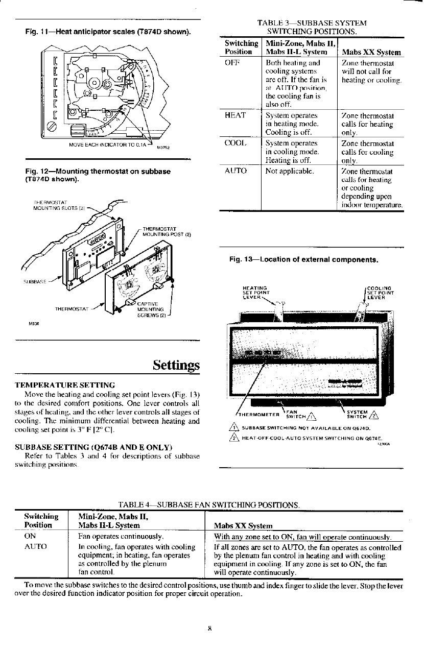 Page 8 of 10 - Honeywell Honeywell-Trol-A-Temp-Q674B-Users-Manual- 69-0580 - T874A,D Zone Thermostats/Q674B,D,E Subbases  Honeywell-trol-a-temp-q674b-users-manual