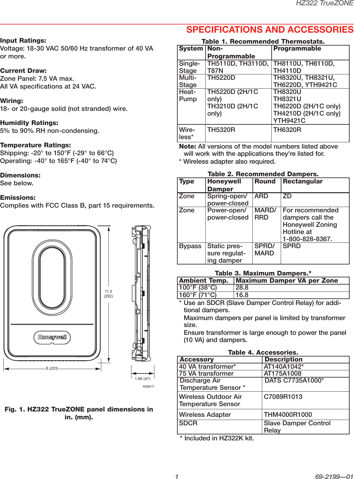 Page 3 of 12 - Honeywell Honeywell-Truezone-Hz322-Users-Manual- 69-2199-01 - HZ322 TrueZONE  Honeywell-truezone-hz322-users-manual