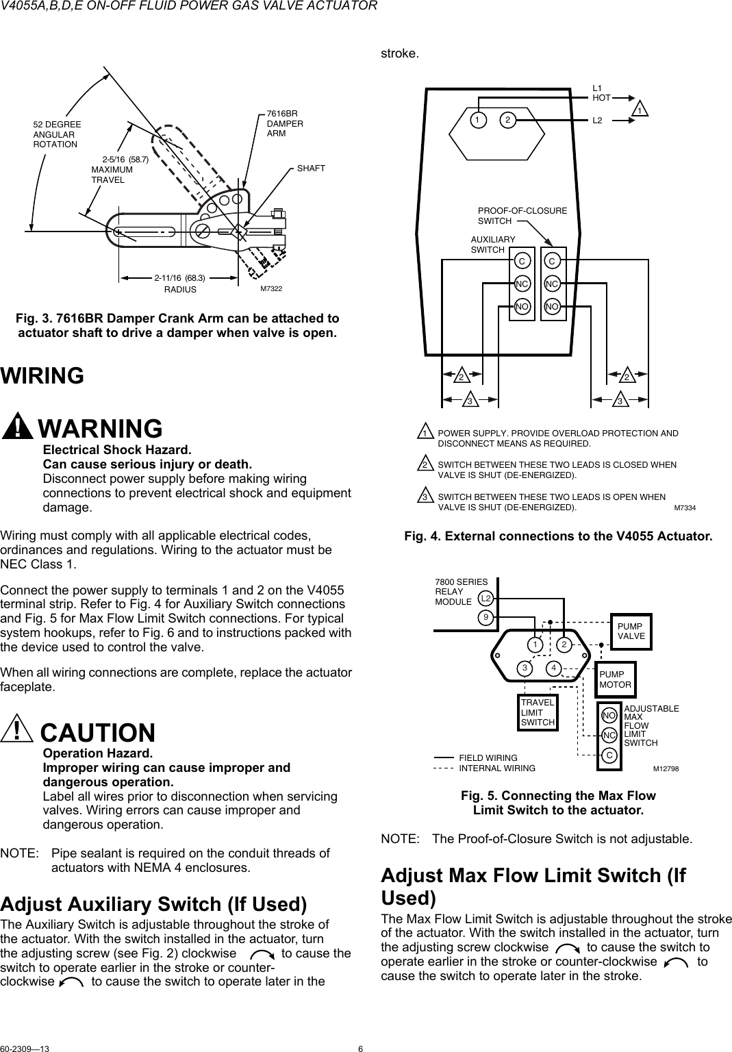 Page 6 of 8 - Honeywell Honeywell-V4055-Users-Manual- 60-2309—12 - V4055A,B,D,E On-Off Fluid Power Gas Valve Actuator  Honeywell-v4055-users-manual