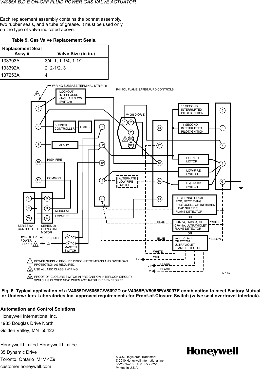 Page 8 of 8 - Honeywell Honeywell-V4055-Users-Manual- 60-2309—12 - V4055A,B,D,E On-Off Fluid Power Gas Valve Actuator  Honeywell-v4055-users-manual