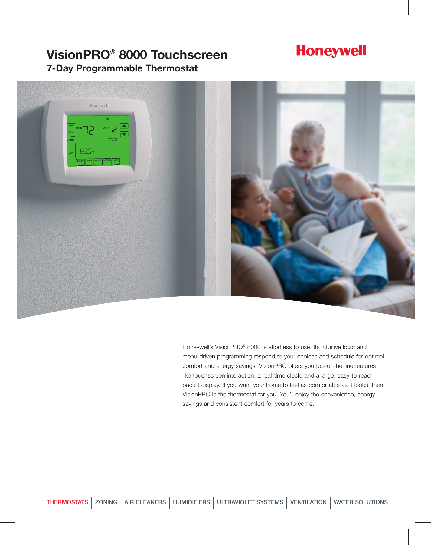 Page 1 of 2 - Honeywell Honeywell-Visionpro-8000-Users-Manual- 50-9104 - VisionPRO 8000 Touchscreen 7-Day Programmable Thermostat  Honeywell-visionpro-8000-users-manual