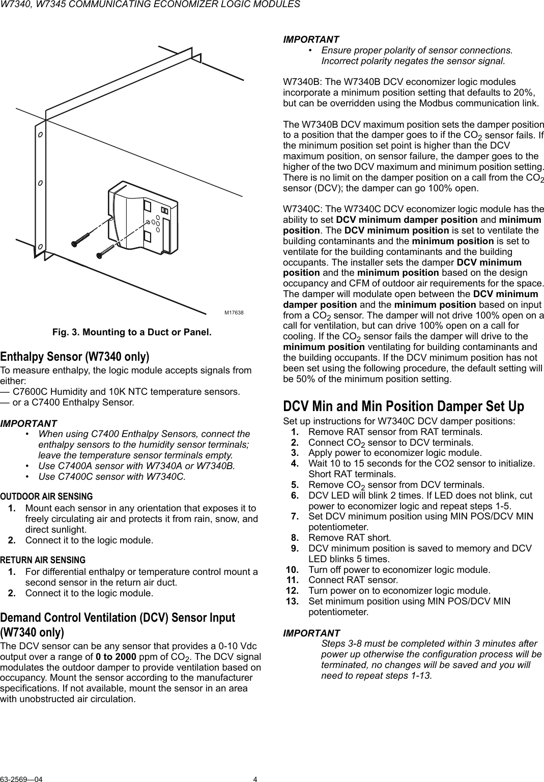 Page 4 of 12 - Honeywell Honeywell-W7340-Users-Manual- 63-2569-4 - W7340, W7345 Communicating Economizer Logic Modules  Honeywell-w7340-users-manual