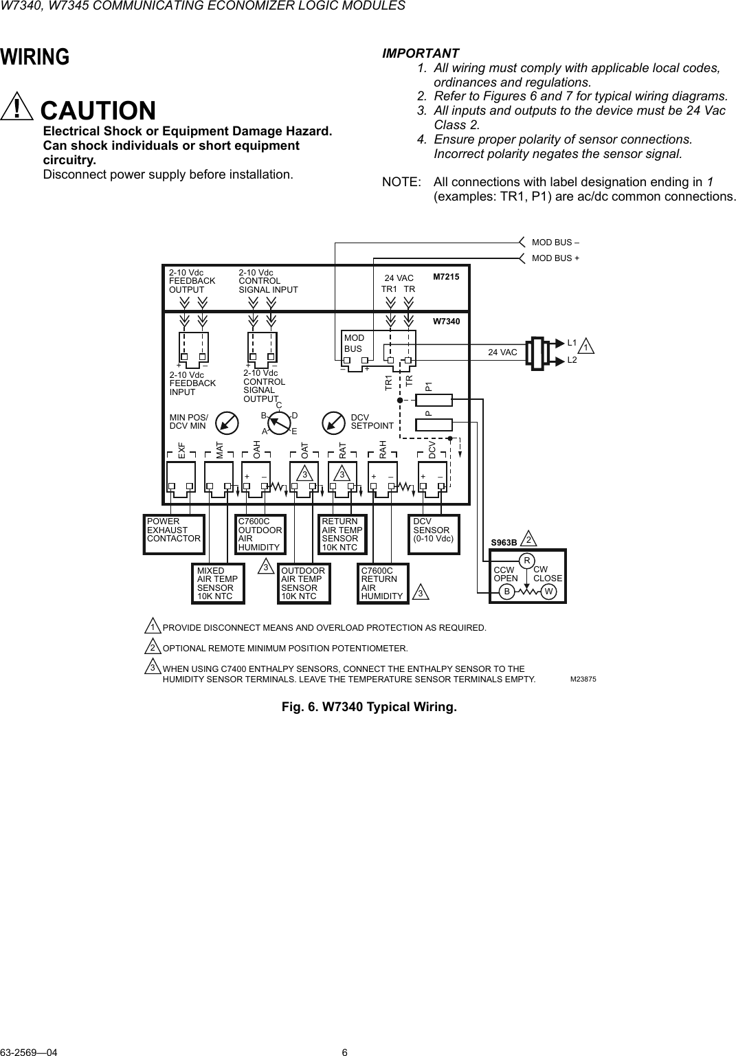 Page 6 of 12 - Honeywell Honeywell-W7340-Users-Manual- 63-2569-4 - W7340, W7345 Communicating Economizer Logic Modules  Honeywell-w7340-users-manual