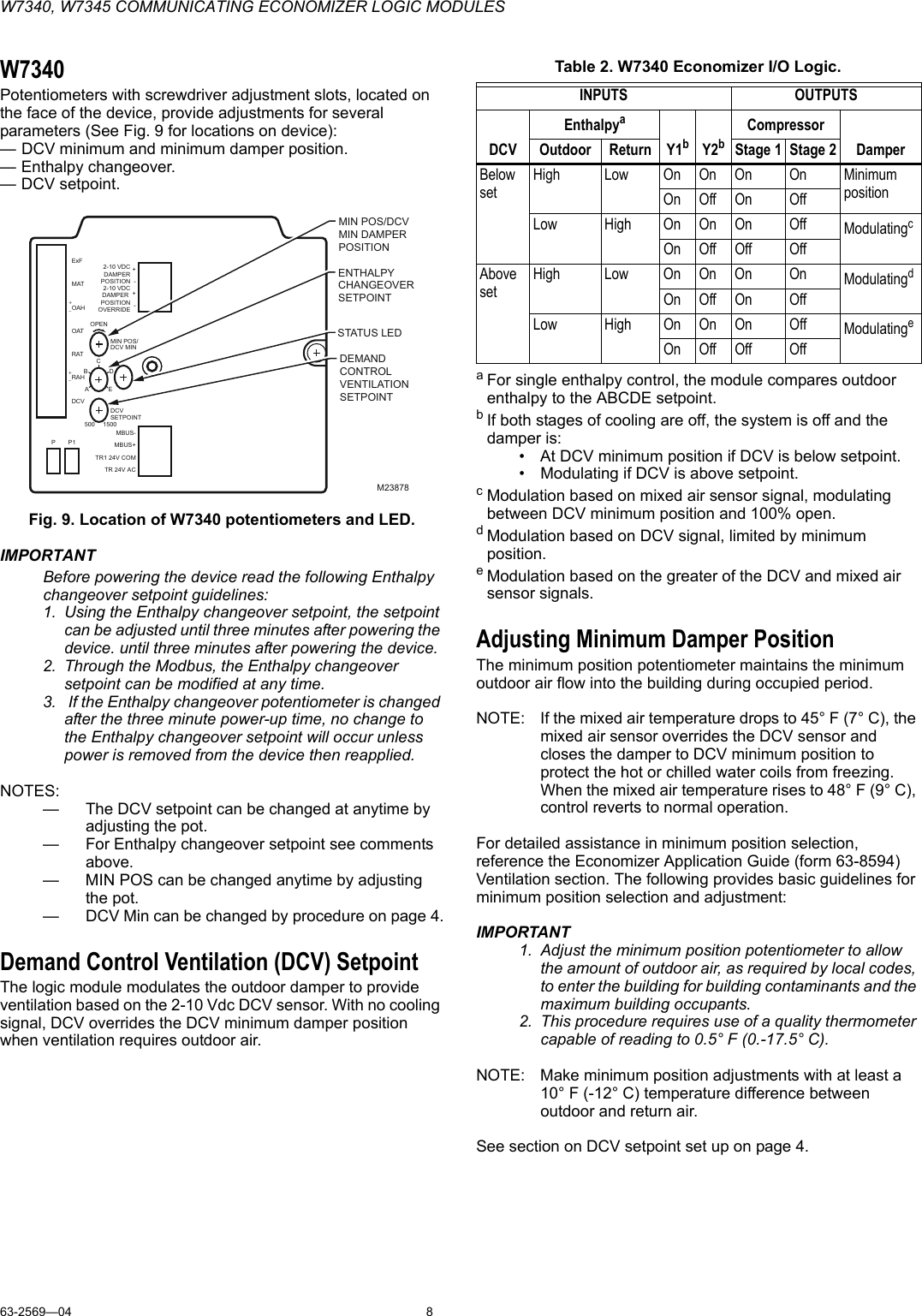 Page 8 of 12 - Honeywell Honeywell-W7340-Users-Manual- 63-2569-4 - W7340, W7345 Communicating Economizer Logic Modules  Honeywell-w7340-users-manual