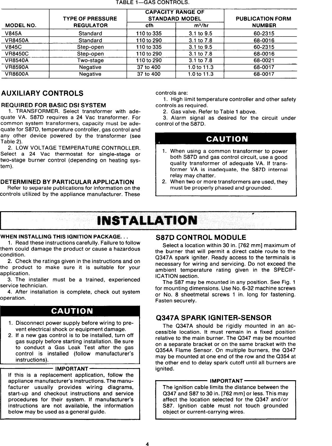 Page 4 of 11 - Honeywell Honeywell-Y343B1002-Users-Manual- 68-0014 - Direct Spark Gas Burner Ignition Package Y343B1002  Honeywell-y343b1002-users-manual