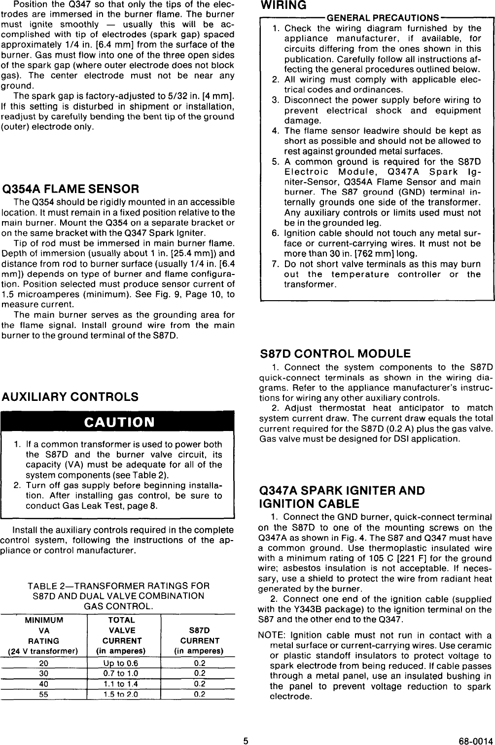Page 5 of 11 - Honeywell Honeywell-Y343B1002-Users-Manual- 68-0014 - Direct Spark Gas Burner Ignition Package Y343B1002  Honeywell-y343b1002-users-manual