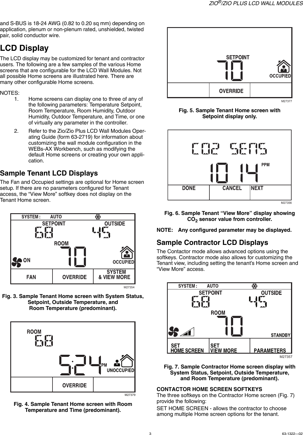 Honeywell Zio Plus Tr70 Users Manual 63 1322—02 Zio®/Zio LCD Wall Modules