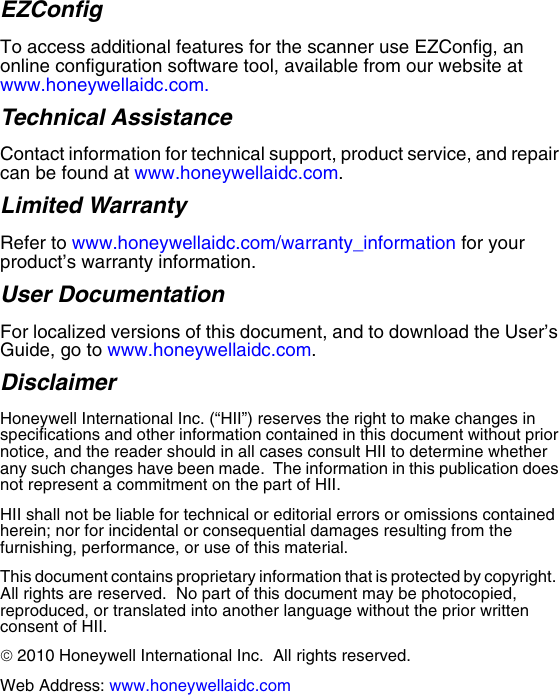 Page 11 of 12 - Honeywell Hyperion 1300 G HP1300-QS User Manual  To The Cce6bebe-66cb-4ab9-9836-e8fb6f8c4de1