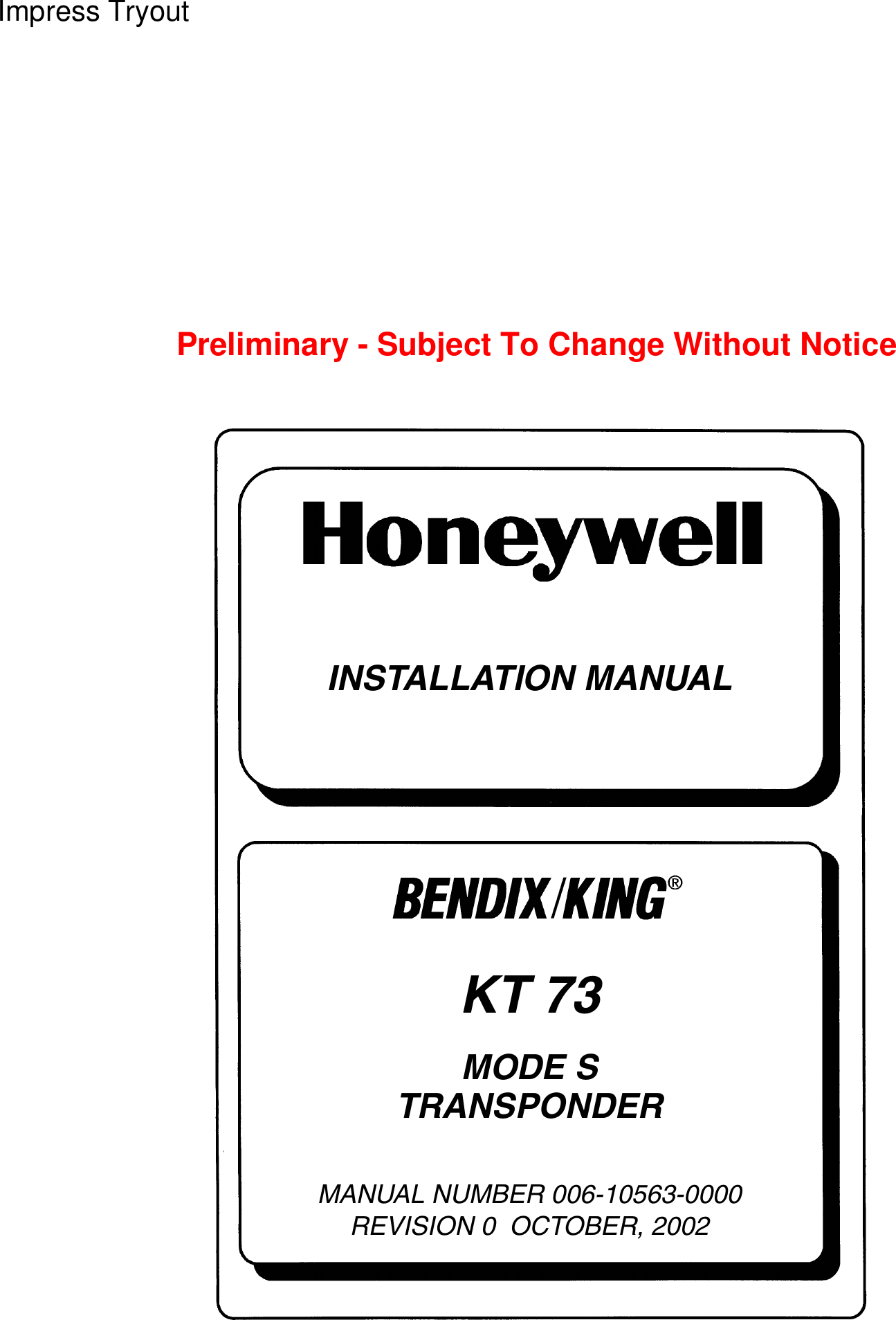 Page 1 of Honeywell KT73 Mode S Transponder, KT73 User Manual 73im