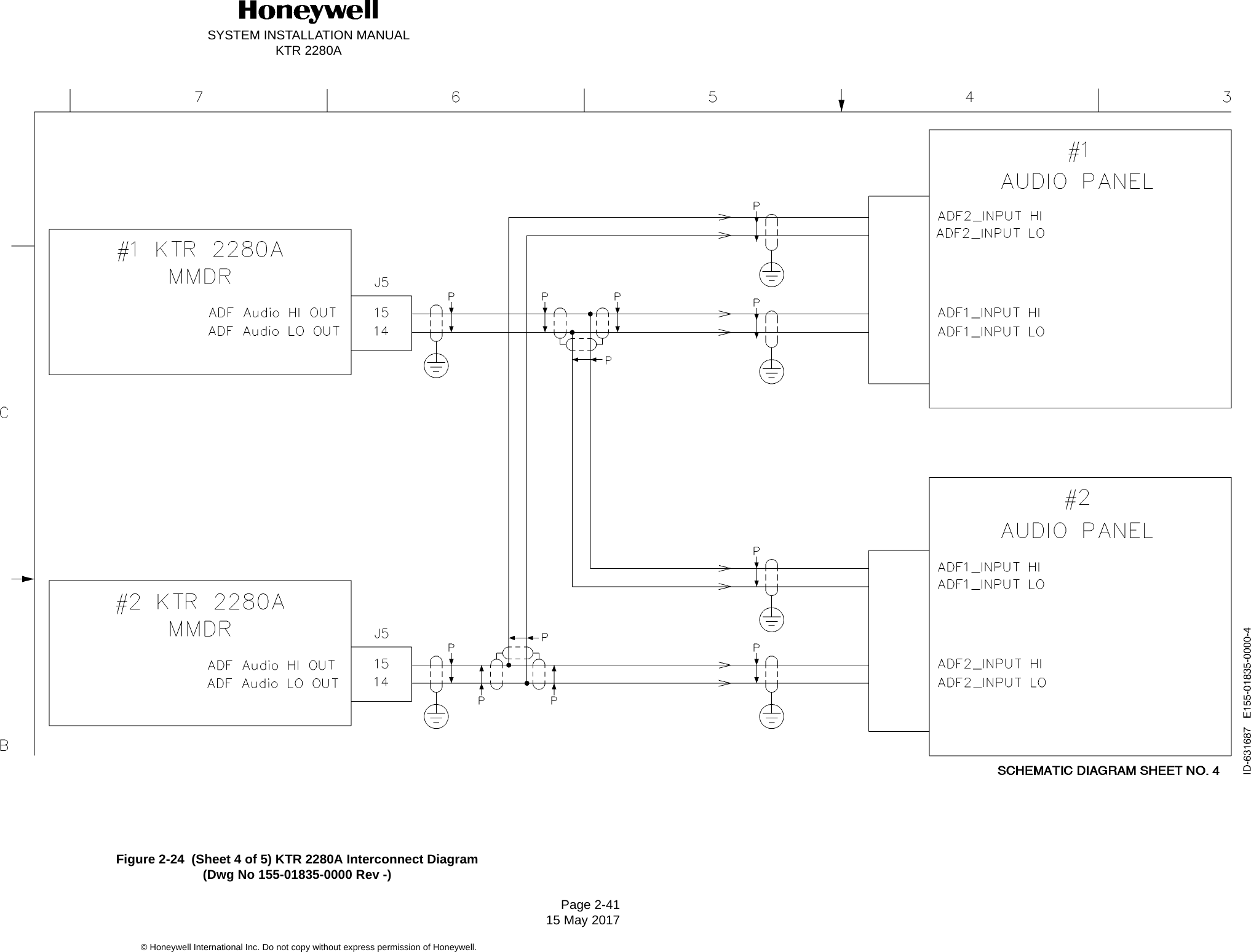 SYSTEM INSTALLATION MANUALKTR 2280APage 2-4115 May 2017© Honeywell International Inc. Do not copy without express permission of Honeywell.Blank PageFigure 2-24  (Sheet 4 of 5) KTR 2280A Interconnect Diagram(Dwg No 155-01835-0000 Rev -)