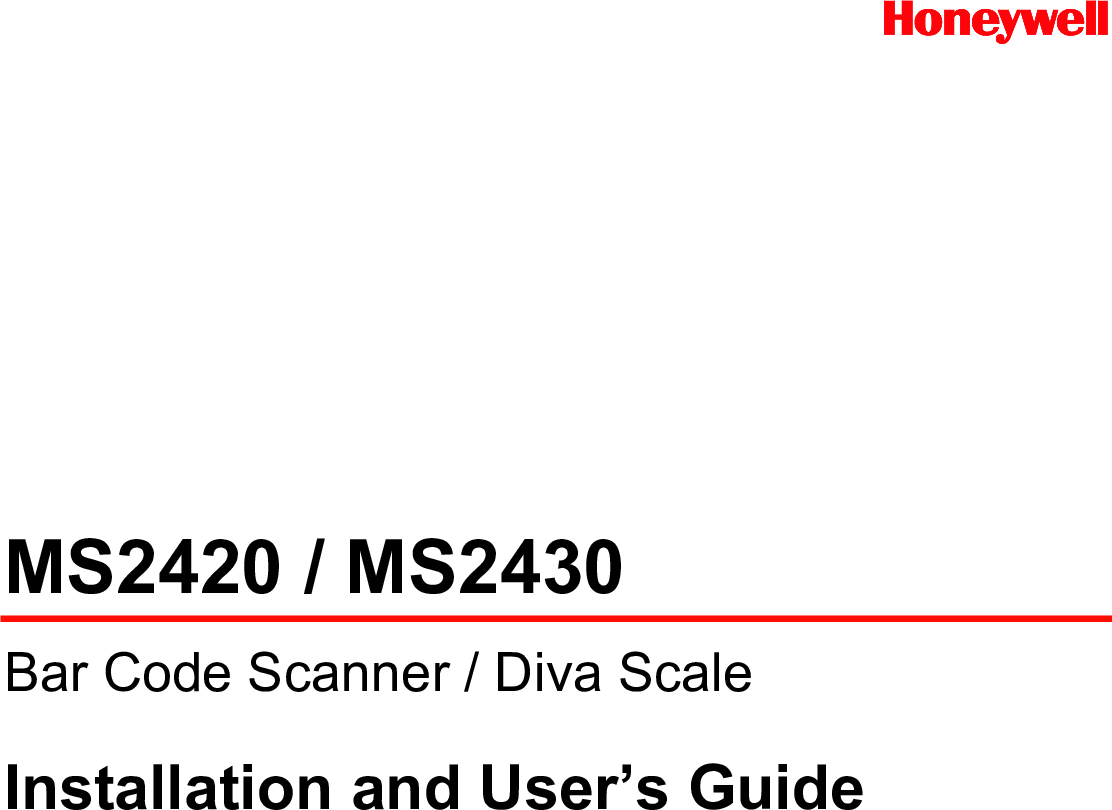 Honeywell MS2430 MS2420 / Bar Code Scanner Diva Scale Installation And