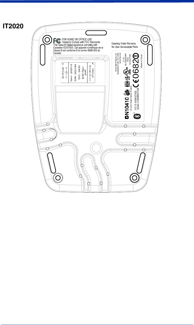  &apos;&apos;FCC ID: HD5MX2702BCanada  IC1693BMX2702BHand Held Products, Inc.Skaneateles Falls, NY 13153www.hhp.com&quot;Made in China&quot;E153740US and Foreign Patents Pending0682I.T.E.ACCESSORY7D21IT2020