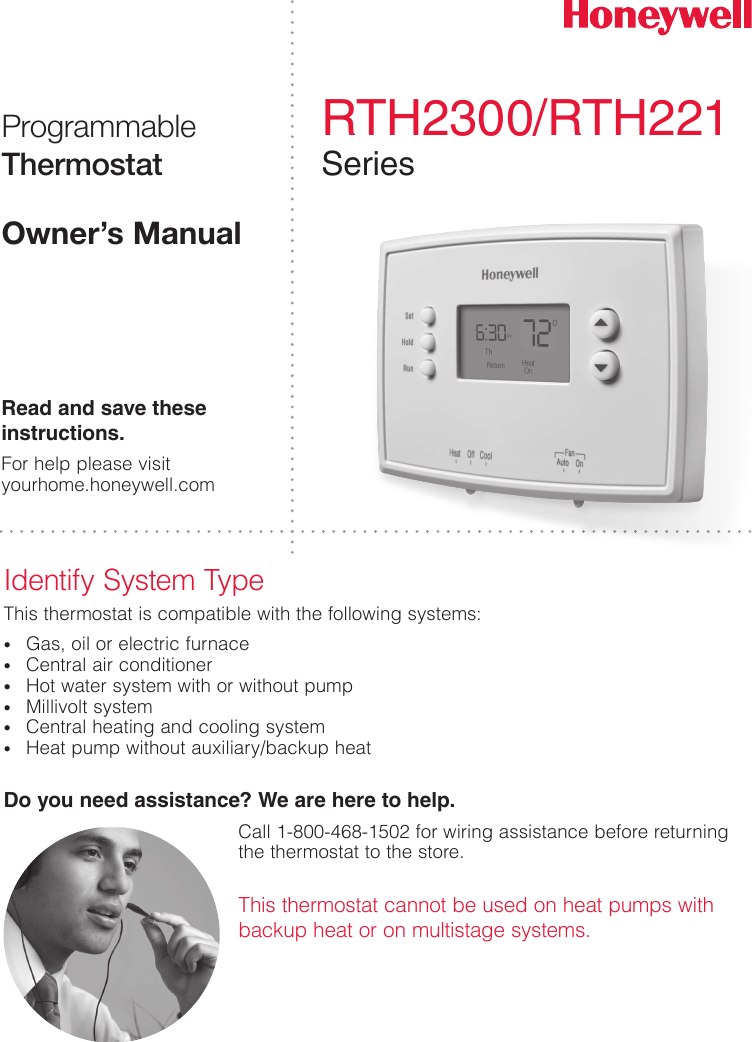 Honeywell RTH221B1021E1 33 00102ES 01 RTH2300/RTH221 Series User Manual ...