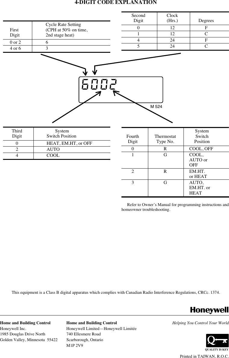 Honeywell T8611G 69 0348 T8611G,R Chronotherm III Fuel Saver Thermostats User Manual To The