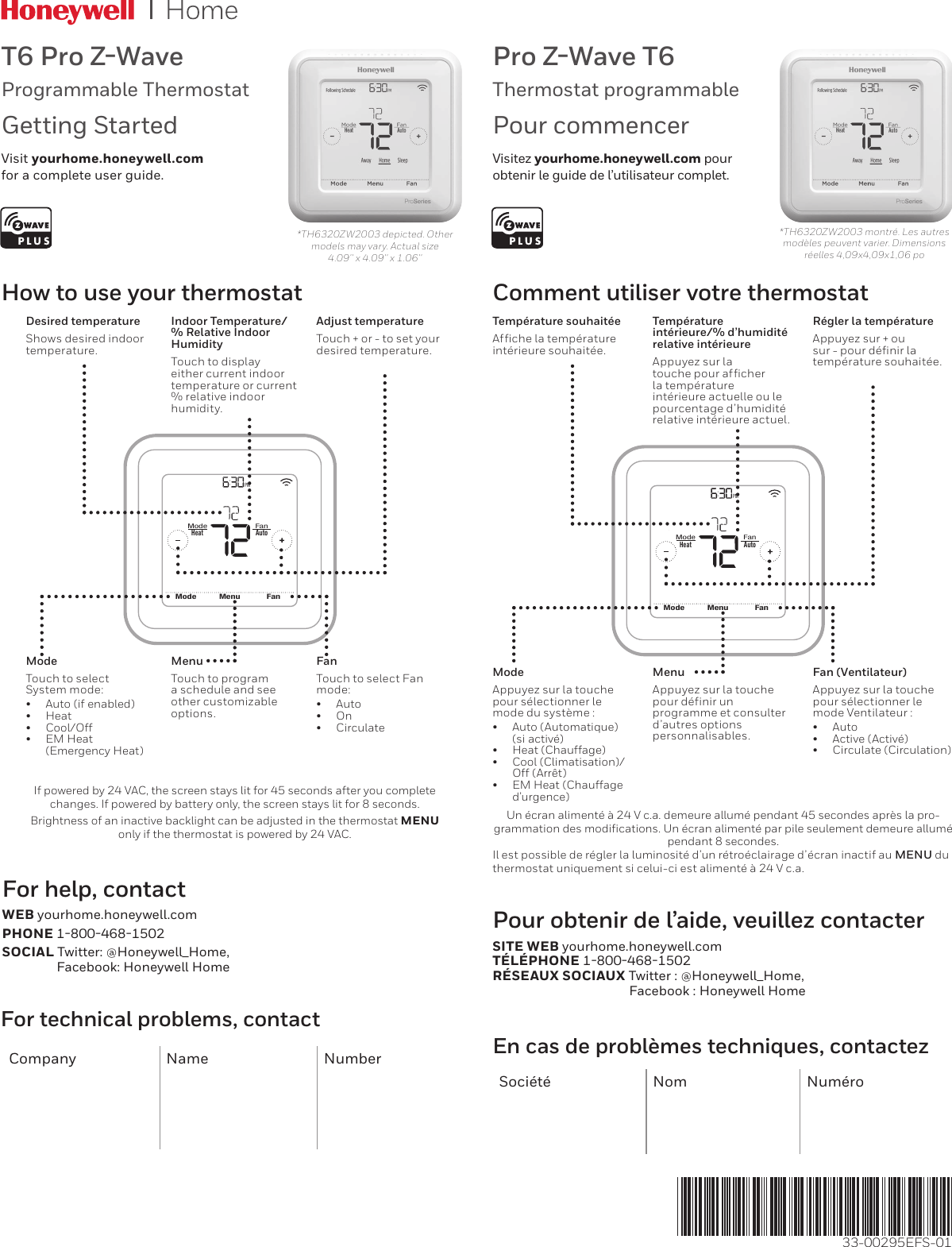 Honeywell TH6320ZW01 TH6320ZW2003 User Manual