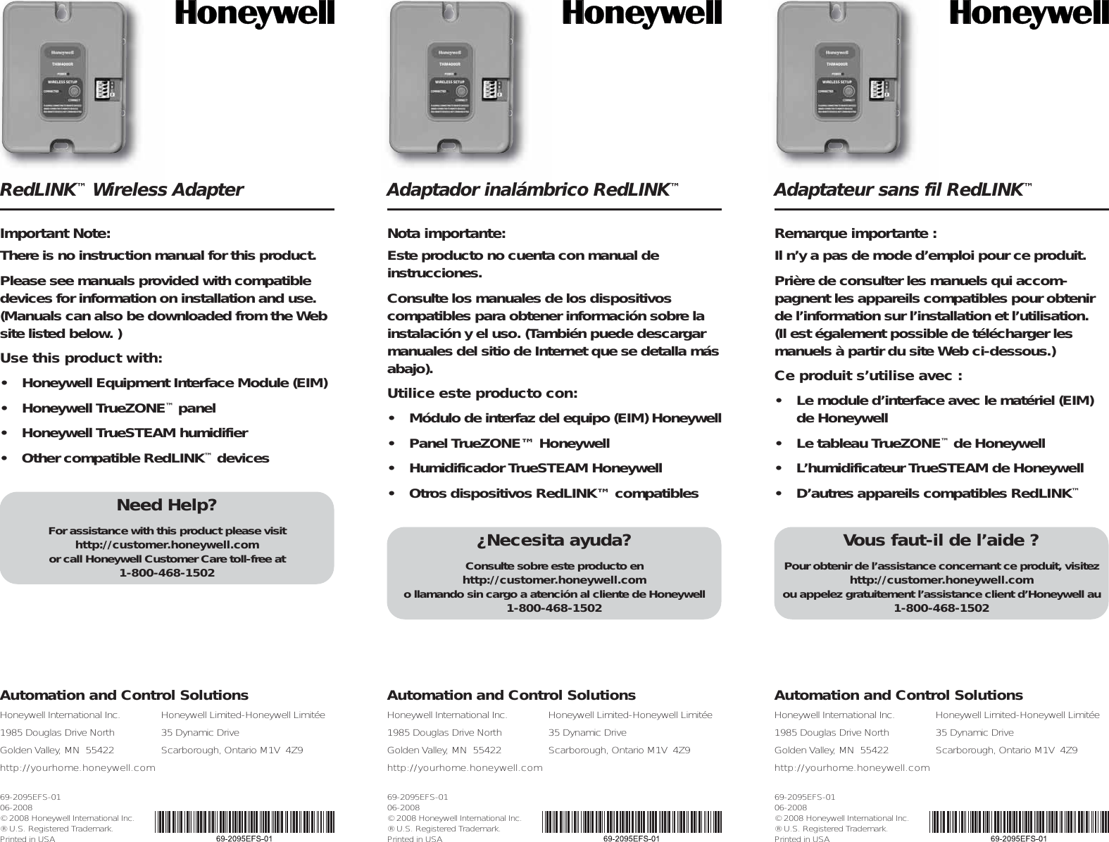 Honeywell THM5320R01 Wireless Adapter User Manual Manual 1