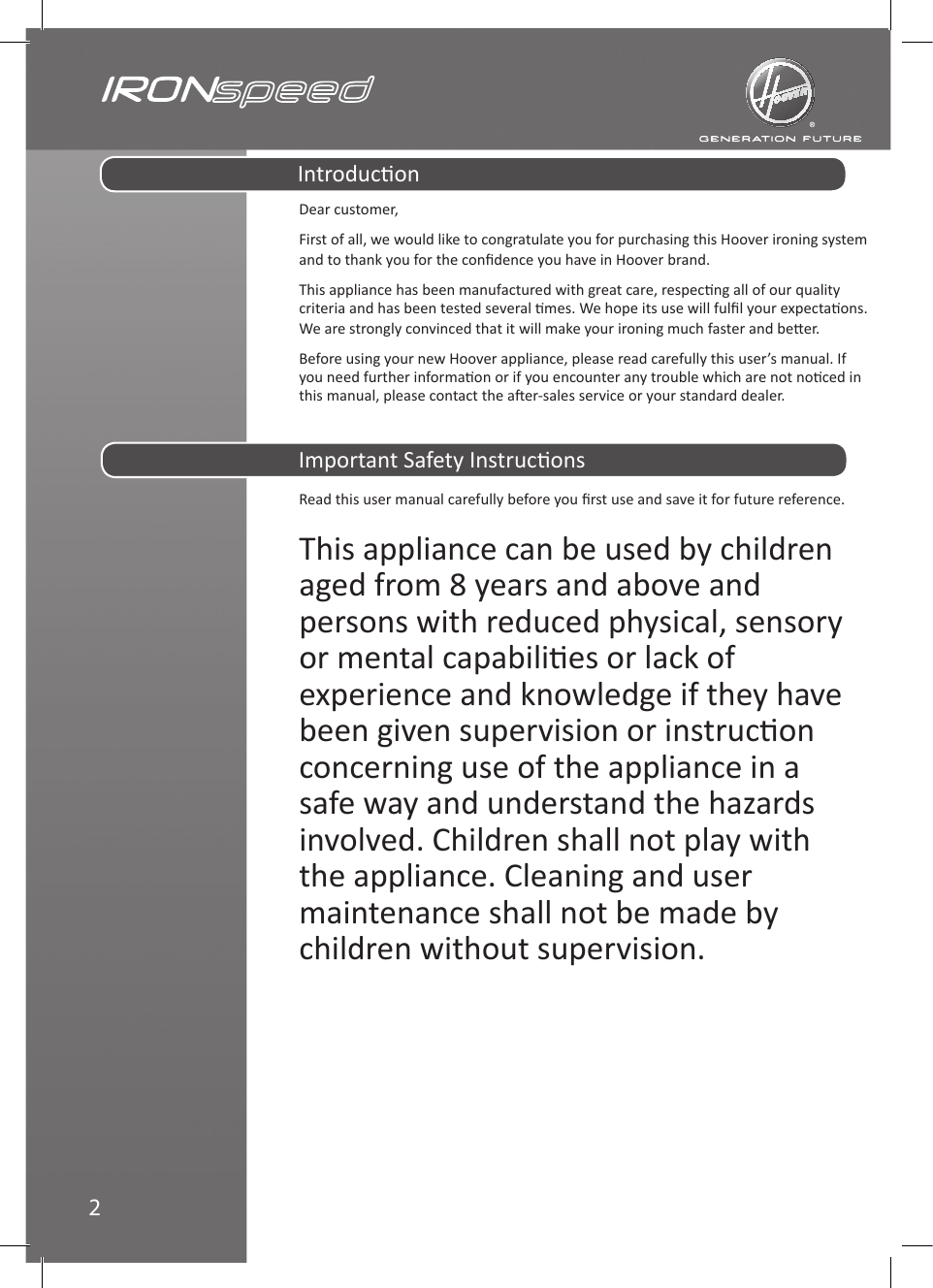Page 3 of 11 - Hoover IronSteam Steam Generator Iron SFM4002 Instruction Manual - Product Code 39600107 48007881-01-Ironspeed-IM-UK