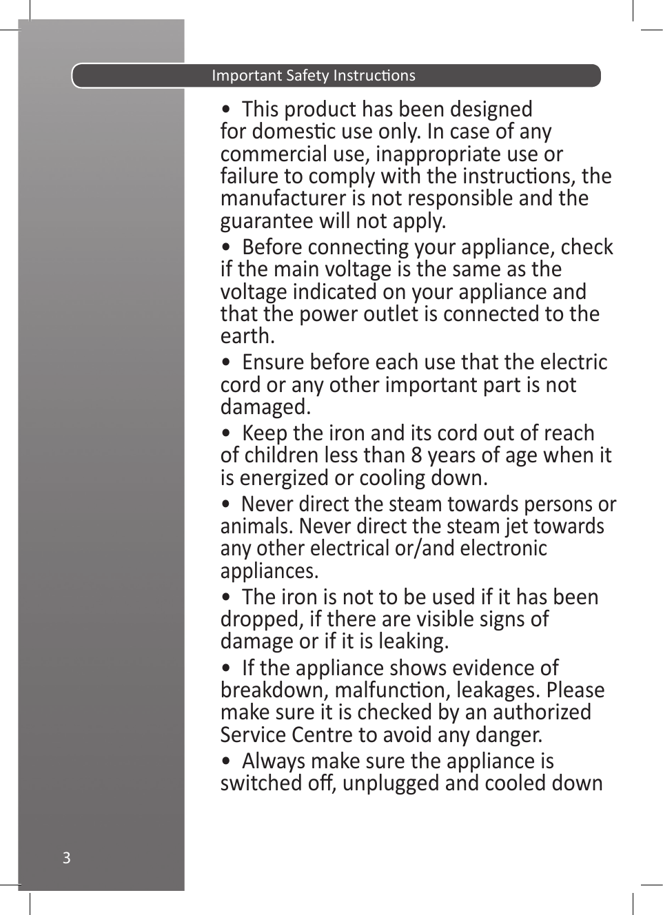 Page 4 of 11 - Hoover IronSteam Steam Generator Iron SFM4002 Instruction Manual - Product Code 39600107 48007881-01-Ironspeed-IM-UK