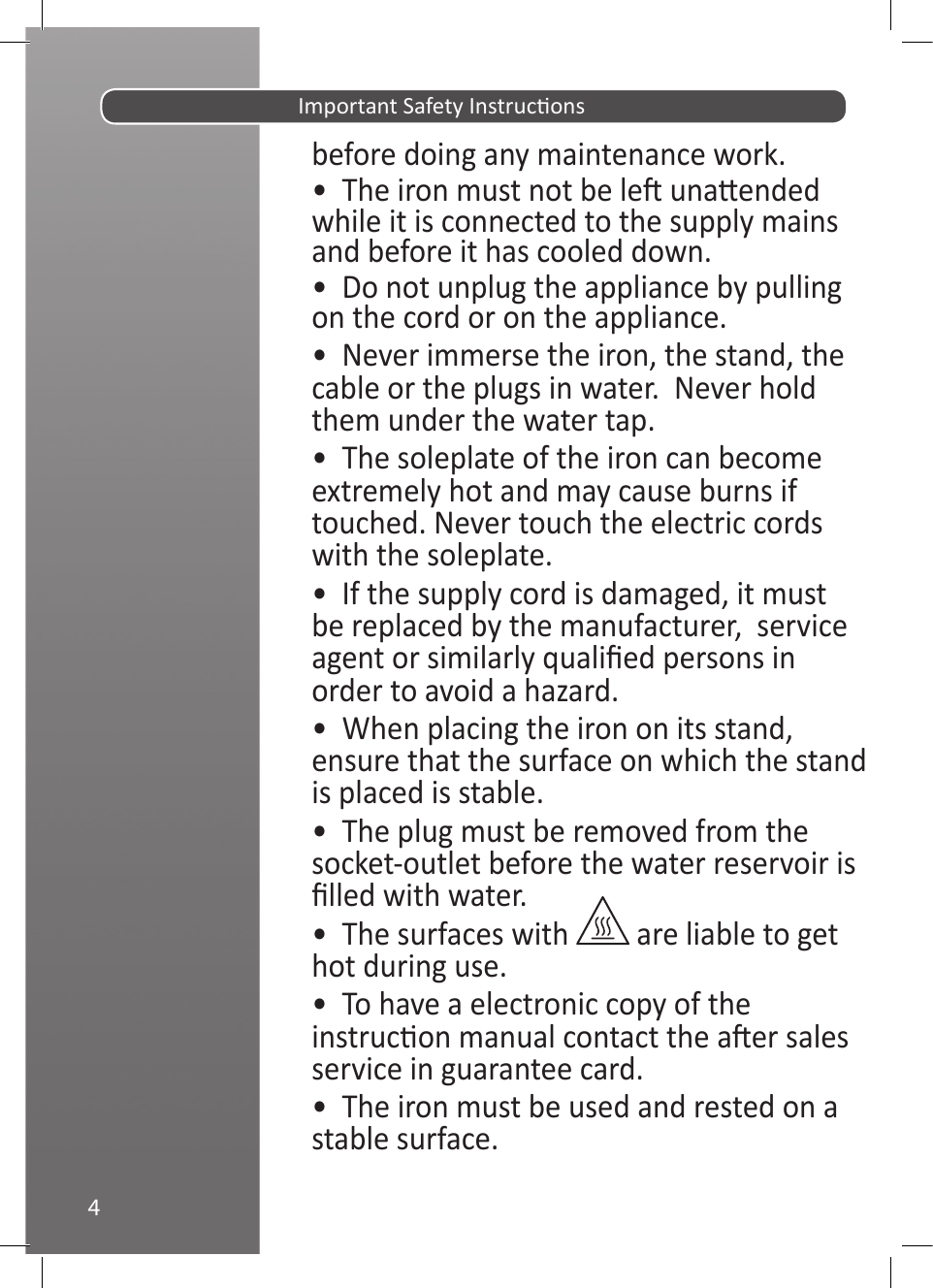 Page 5 of 11 - Hoover IronSteam Steam Generator Iron SFM4002 Instruction Manual - Product Code 39600107 48007881-01-Ironspeed-IM-UK