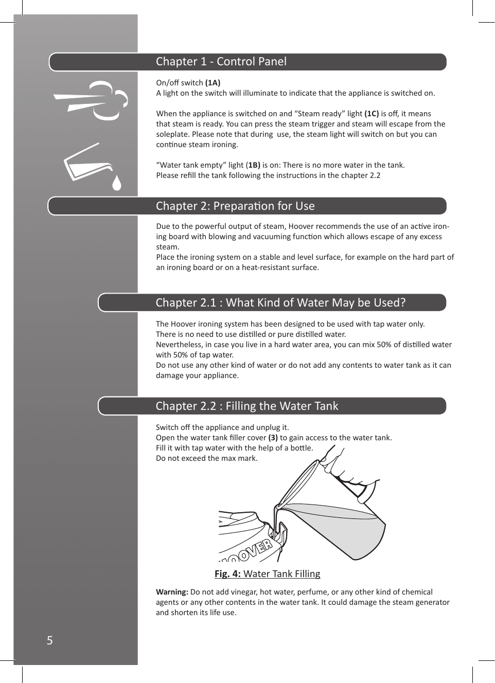 Page 6 of 11 - Hoover IronSteam Steam Generator Iron SFM4002 Instruction Manual - Product Code 39600107 48007881-01-Ironspeed-IM-UK